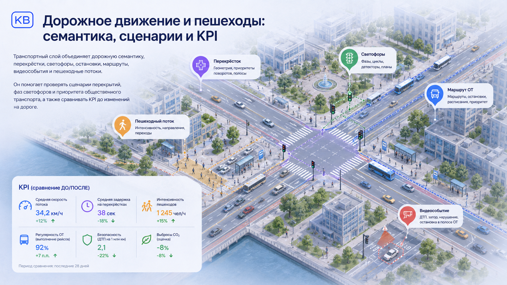 Дорожное движение и пешеходные потоки в цифровом городе