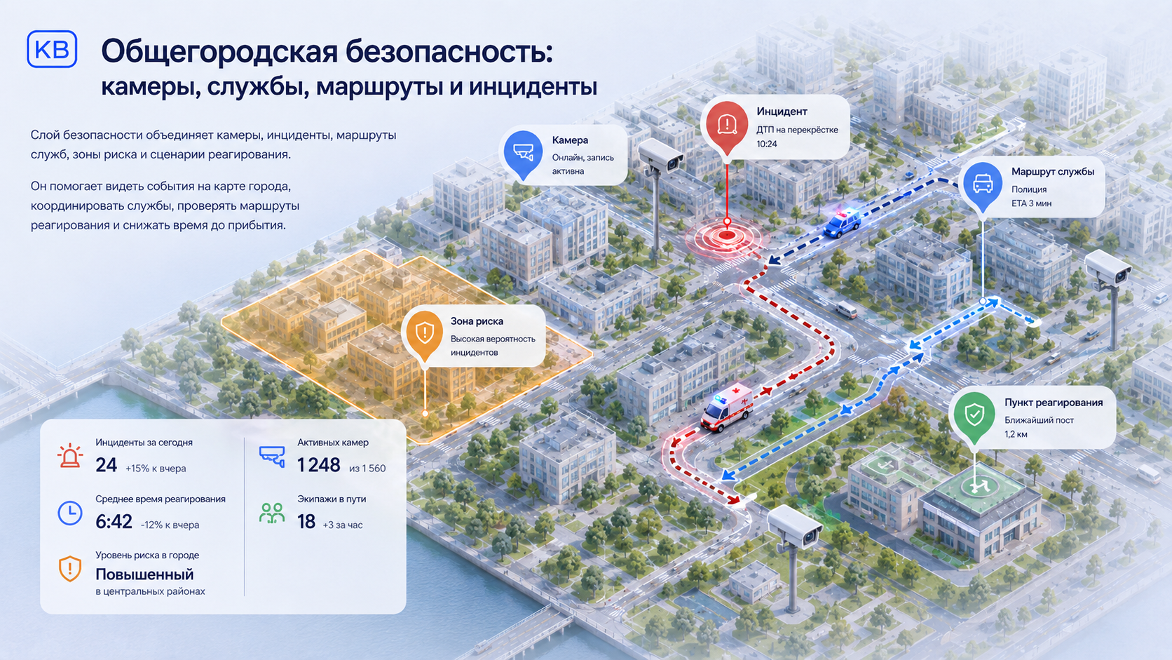 Общегородская безопасность, камеры и маршруты служб в цифровом городе