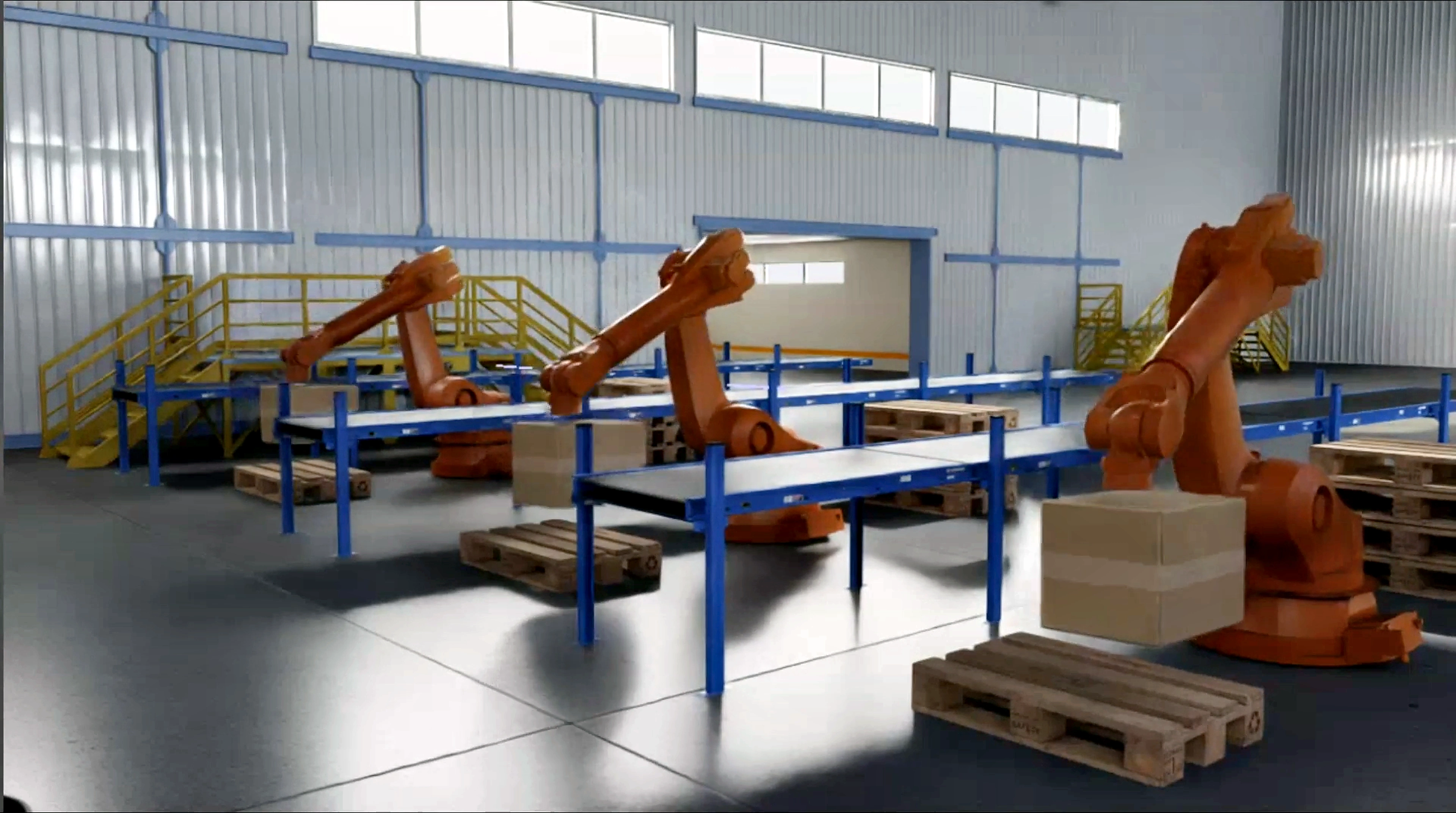 Robotic Arms Place Boxes